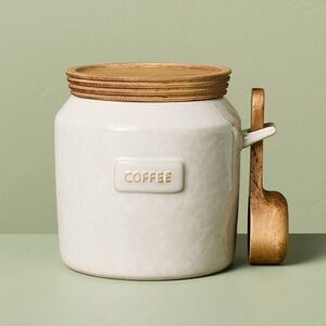 Hearth and Hand Cream Ceramic Coffee Canister with Wooden Lid and Scoop